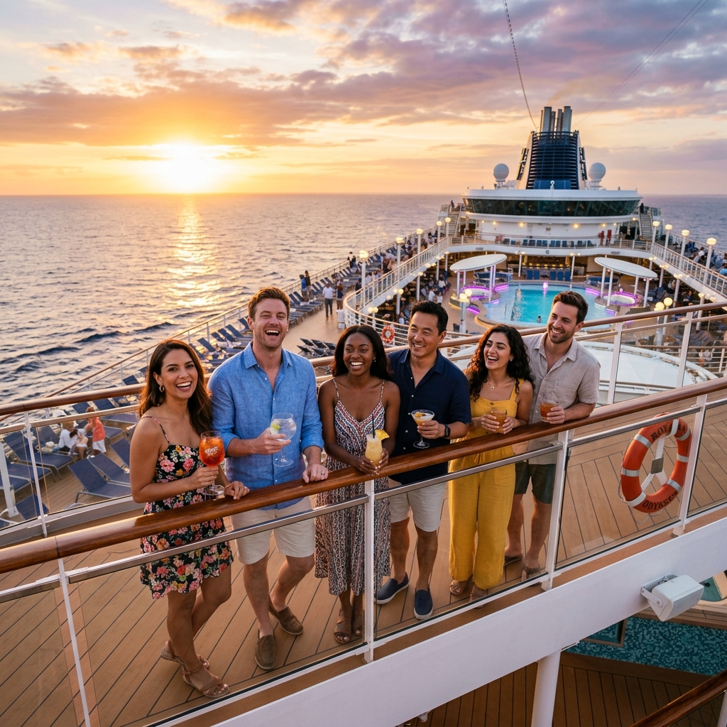 Group of travelers on a cruise ship deck