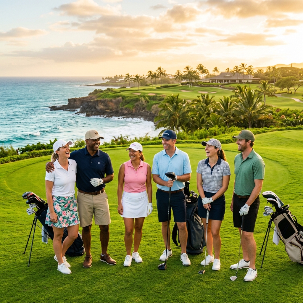 Golf group at a tropical resort course